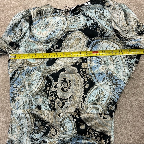 Zara satin Paisley print long sleeve asymmetrical ruffle frill hem mini dress S - Picture 7 of 15